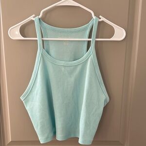 American Eagle Outfitters Green Sleeveless Fitted Crop Tank Top